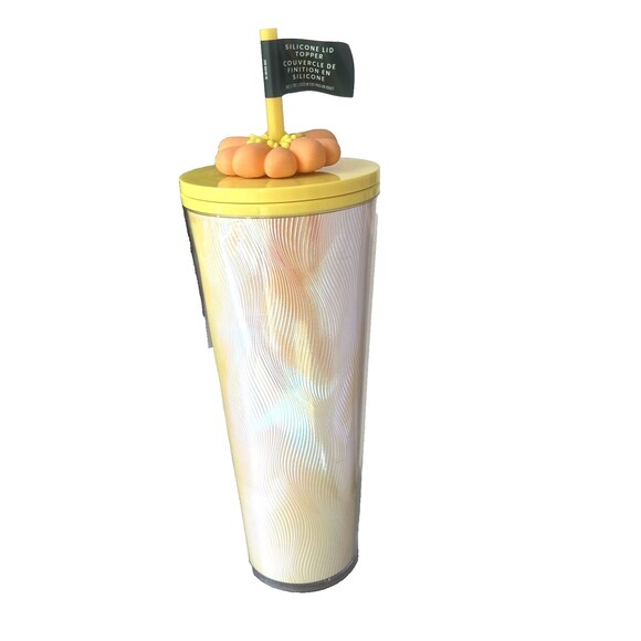 Starbucks 2025 Swirl Yellow Orange Cold Cup with Flower Charm 24 fl oz NEW - Picture 6 of 7